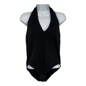 Madrag Halter Bodysuit Womens M/L Black Stretch Nylon Blend Sleeveless Low Back